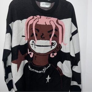 Graphic Black and White Sweater with Pink Accents